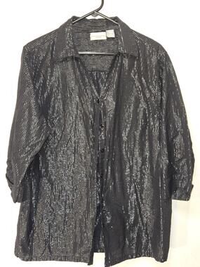 Vintage Company One US Womens Plus Size 1X Black Shirt w Silver Metallic Threads